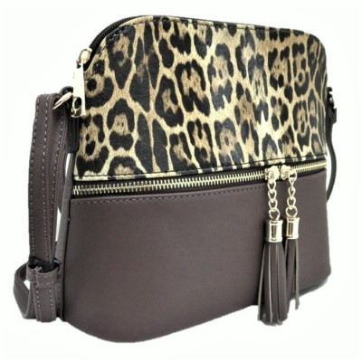 HY5245-GRAY LEOPARD VEGAN LEATHER CROSSBODY BAG